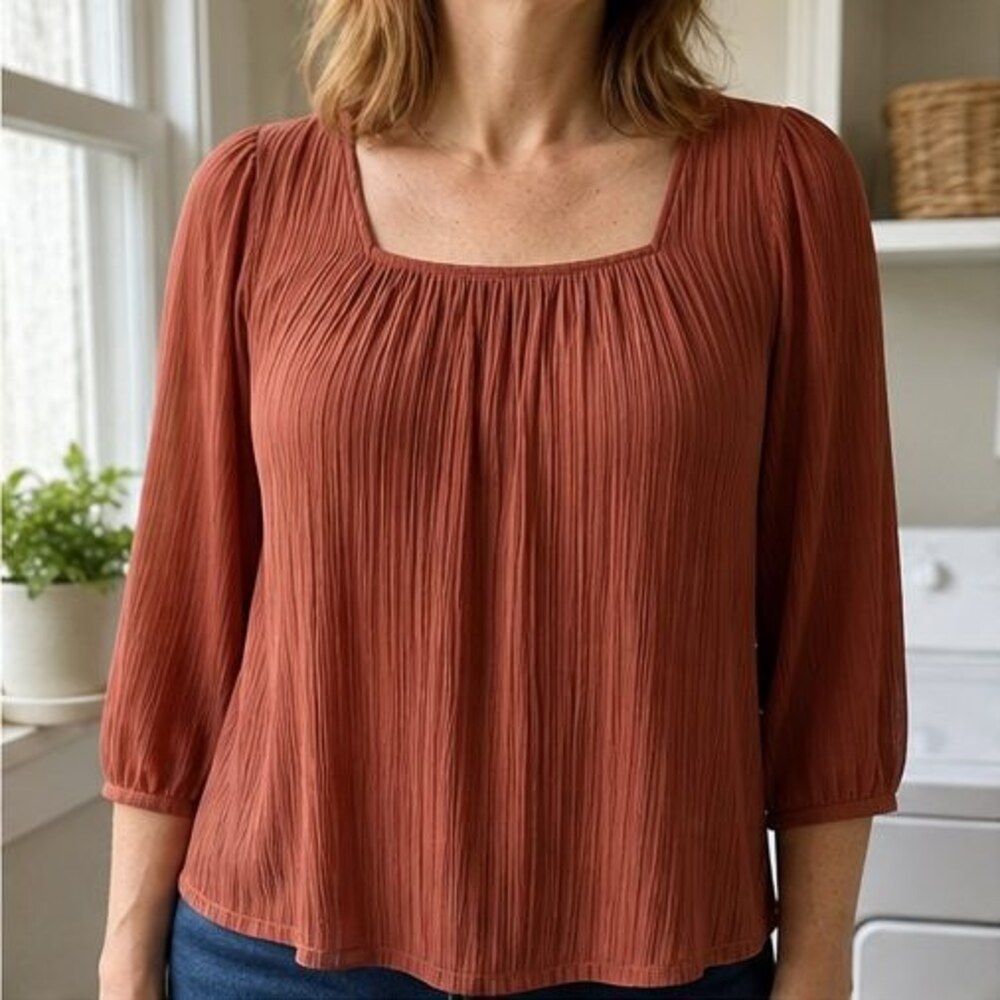 Rust Pleated Blouse - Picture 2 of 6